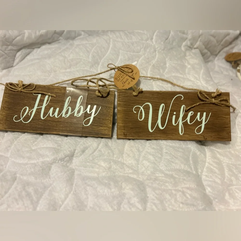 Burnes of Boston , wedding decorative chair sign set of 2 , Hubby & Wifey